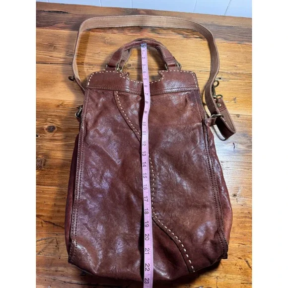 Lucky Brand Brown Leather Boho Distressed Satchel Crossbody Bag Slouchy - Picture 11 of 15
